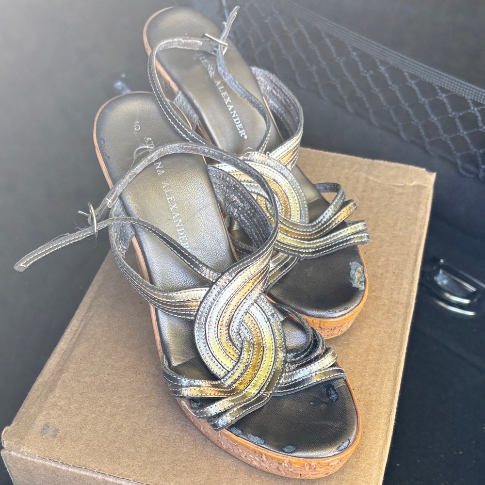 Athena Alexander Black and Gold Strappy Sandals